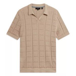 Ted Baker Ruzza Men's Tan Open Collar Pullover Polo Shirt - Large (EU4) - NWT